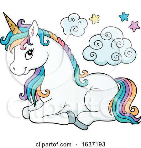 Cute Resting Unicorn with Rainbow Hair by visekart