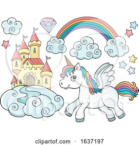 Cute Unicorn Castle and Rainbow by visekart