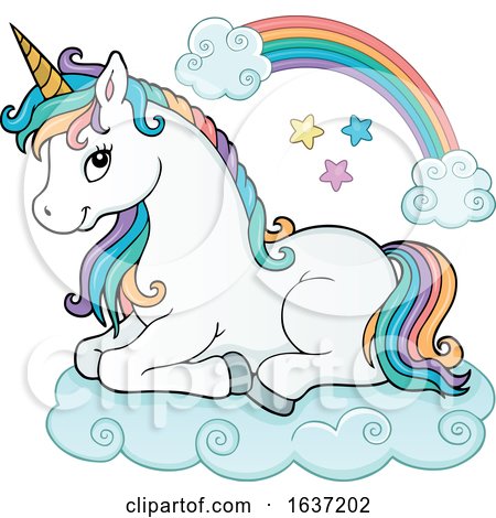 Cute Resting Unicorn with Rainbow Hair by visekart