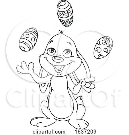 Cartoon Black and White Easter Bunny Juggling Eggs by yayayoyo