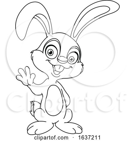 Cartoon Black and White Waving Bunny Rabbit by yayayoyo
