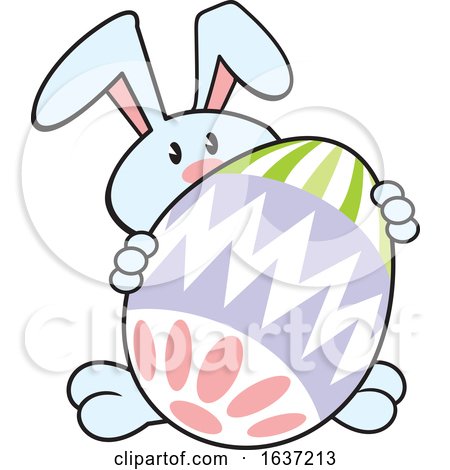 Cartoon Blue Easter Bunny with a Giant Egg by Johnny Sajem