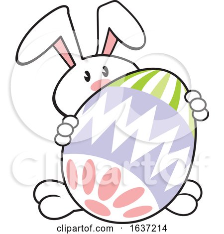 Cartoon White Easter Bunny with a Giant Egg by Johnny Sajem