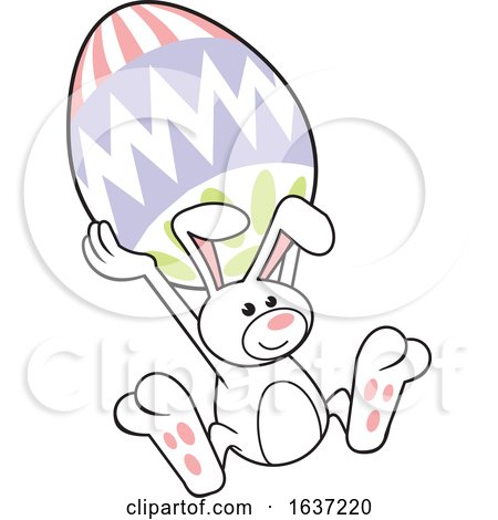 Cartoon White Bunny Hopping with a Giant Easter Egg by Johnny Sajem