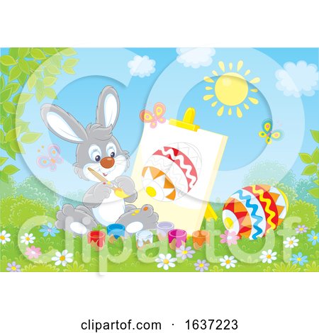 Easter Bunny Painting an Egg on Canvas by Alex Bannykh