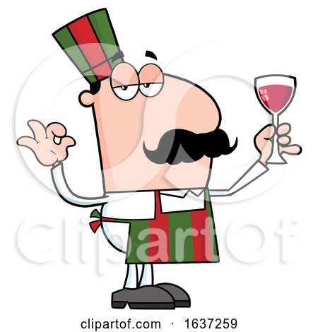 Pleased Pizza Chef Man With a Glass of Red Wine by Hit Toon