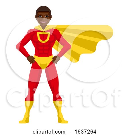 Black Super Hero Man Cartoon by AtStockIllustration