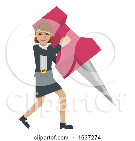 Business Woman Holding Thumb Tack Pin Mascot by AtStockIllustration