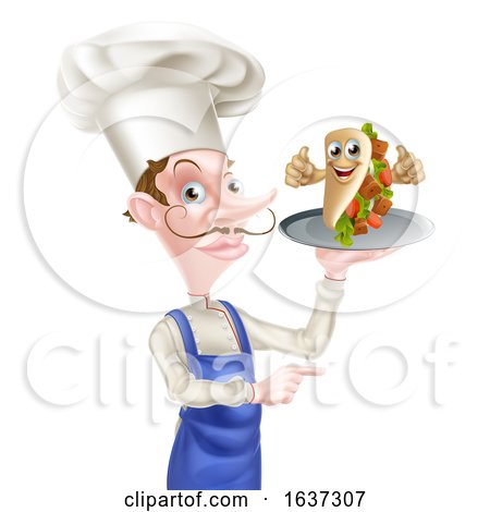 Cartoon Chef Poiting with Kebab by AtStockIllustration