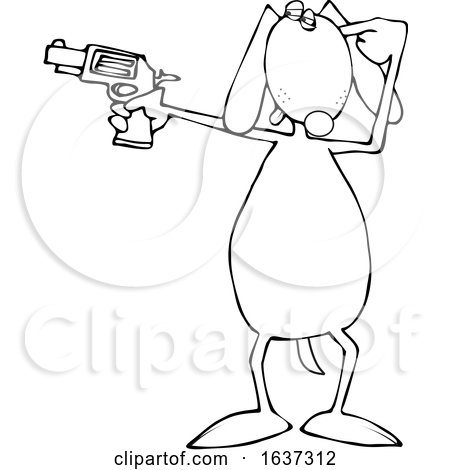 Cartoon Black and White Dog Shooting a Gun by djart