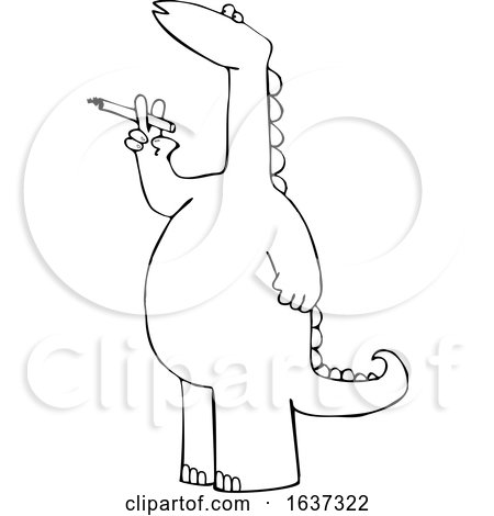 Cartoon Black and White Dinosaur Smoking a Cigarette by djart