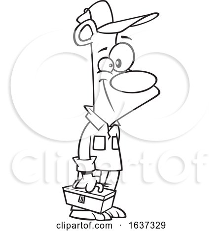 Cartoon Black and White Handyman Bear Holding a Tool Box by toonaday