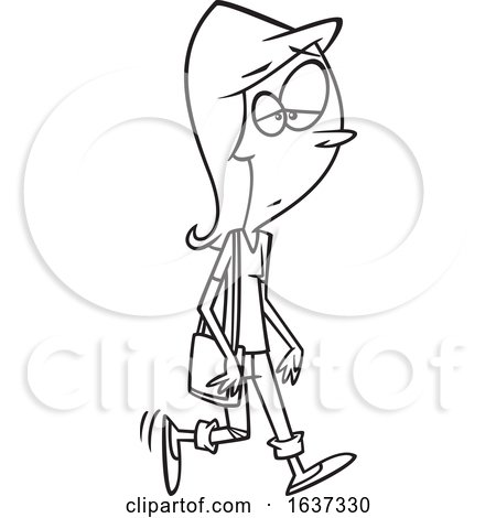 Cartoon Black and White Walking Woman Wearing Ripped Jeans by toonaday