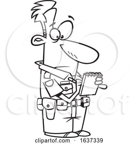 Cartoon Black and White Man Writing a Ticket by toonaday