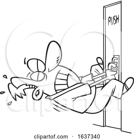 Cartoon Black and White Man Trying to Pull Open a Door That You Push by toonaday