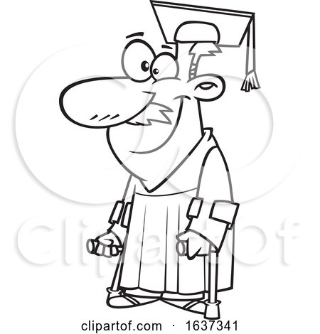 Cartoon Black and White Happy Older Male Graduate with Canes by toonaday