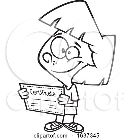 Cartoon Black and White Proud Girl Holding a Certificate by toonaday