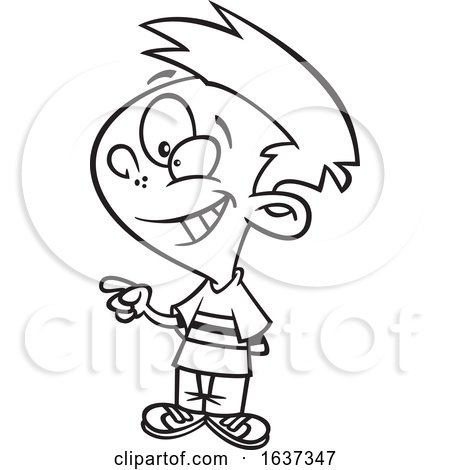 Cartoon Black and White Happy Boy Making a Decision by toonaday