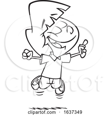 Cartoon Black and White Excited Girl Jumping After Finding Money by toonaday