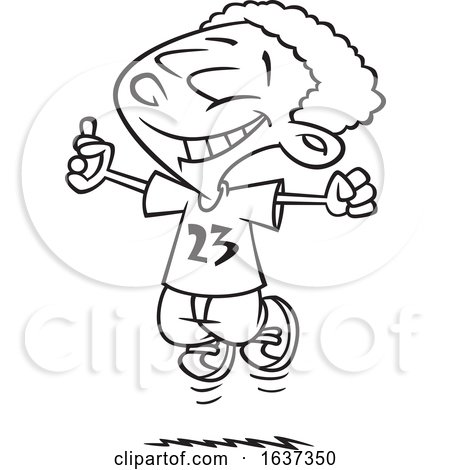 Cartoon Black and White Excited Black Boy Jumping After Finding Money by toonaday