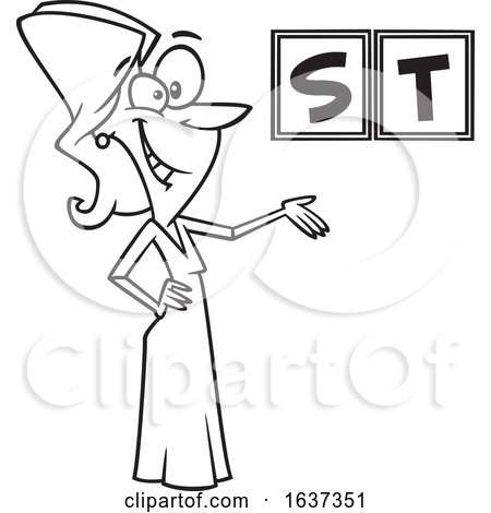 Cartoon Black and White Female Game Show Host Presenting Letters by toonaday