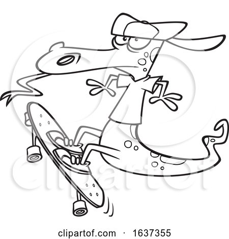 Cartoon Black and White Lizard Skateboarding by toonaday