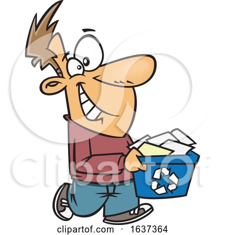 Cartoon Happy White Man Carrying a Recycle Bin by toonaday