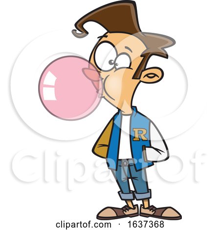 Cartoon White Teen Boy Wearing a Letter Jacket and Blowing Bubble Gum by toonaday