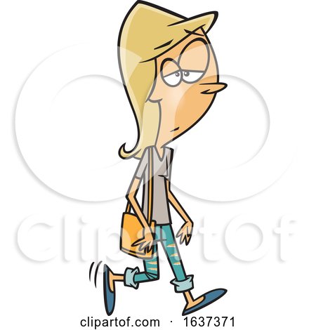 Cartoon Walking Blond White Woman Wearing Ripped Jeans by toonaday