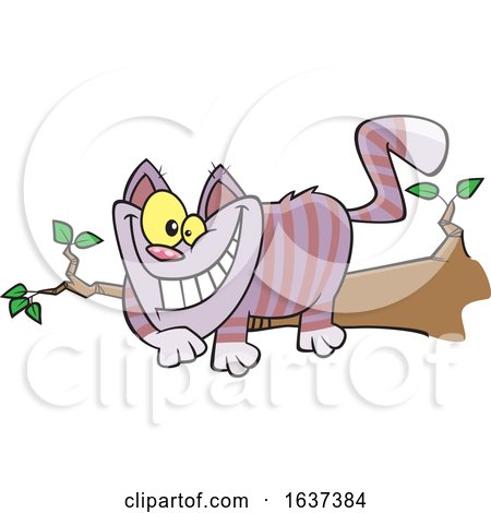 Cartoon Grinning Cheshire Cat on a Branch by toonaday