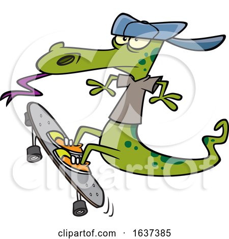 Cartoon Lizard Skateboarding by toonaday