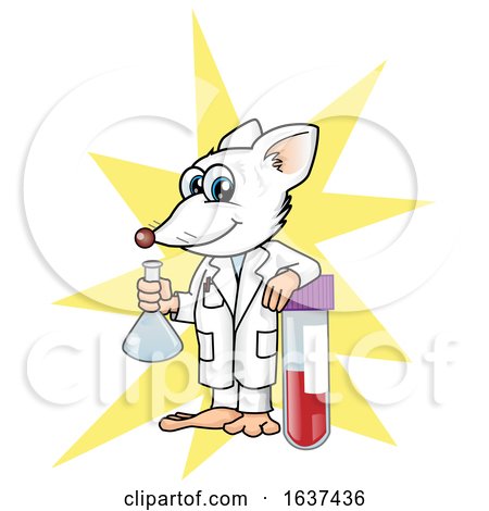 Lab Rat Holding a Beaker and Leaning on a Test Tube by Domenico Condello