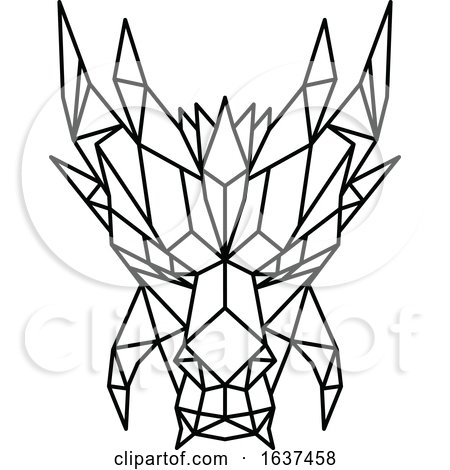 Dragon Head Front Low Poly Black and White by patrimonio