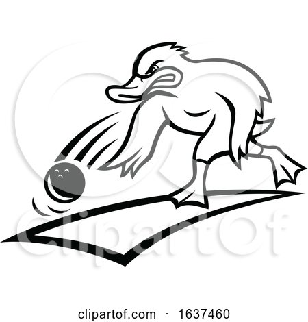 Duck Bowler Bowling Ball Cartoon Black and White by patrimonio