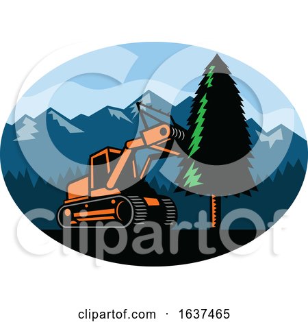 Tracked Mulching Tractor Mowing a Pine Tree by patrimonio