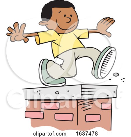 Cartoon Black Boy Walking on Top of a Brick Wall by Johnny Sajem