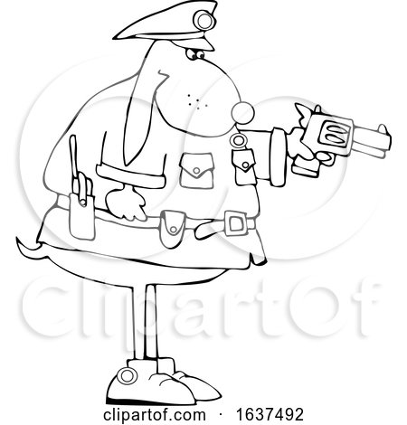 Cartoon Black and White Chubby Police Dog Aiming a Pistol by djart