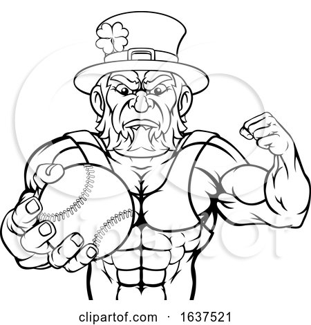 Leprechaun Tough Cartoon St Patricks Day Character or Baseball Sports Mascot by AtStockIllustration