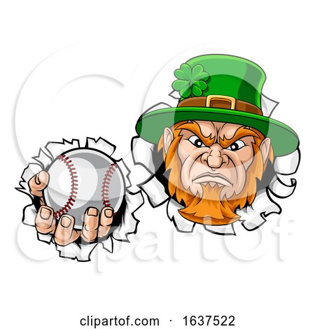 Leprechaun Tough Cartoon St Patricks Day Character or Baseball Sports Mascot by AtStockIllustration