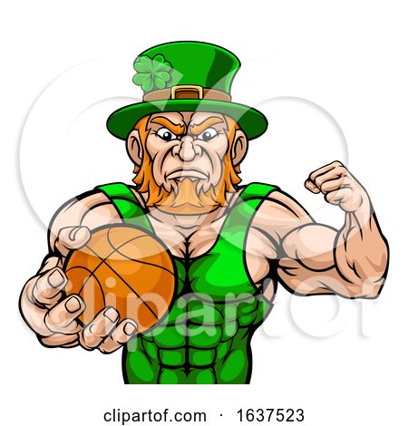 Leprechaun Tough Cartoon St Patricks Day Character or Basketball Sports Mascot by AtStockIllustration
