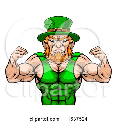 Leprechaun Tough Cartoon St Patricks Day Character or Wrestling Sports Mascot by AtStockIllustration