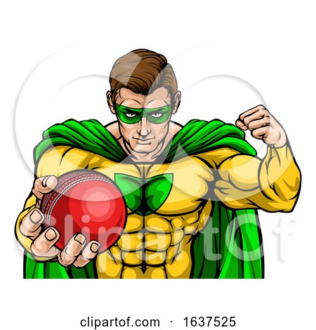Superhero Holding Cricket Ball Sports Mascot by AtStockIllustration