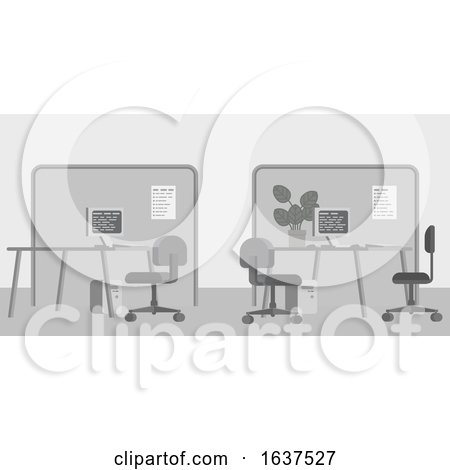 Office Desks Flat Background Interior Cartoon by AtStockIllustration