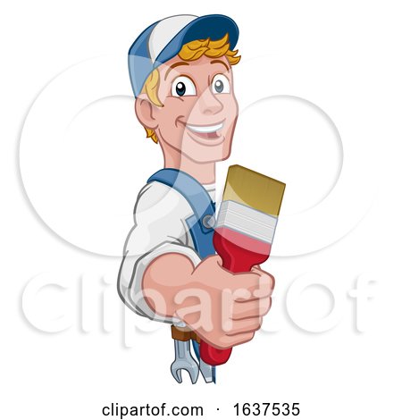 Painter Decorator Paintbrush Handyman Cartoon Man by AtStockIllustration