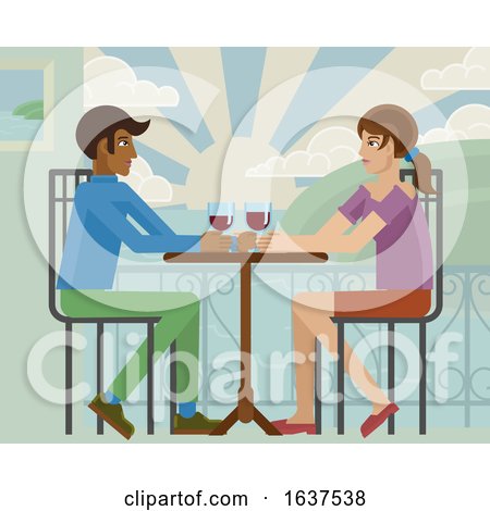 Young Couple Sea Side Restaurant Cartoon by AtStockIllustration
