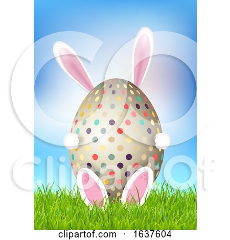 Cute Easter Background with Bunny Holding Egg by KJ Pargeter