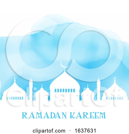 Ramadan Kareem Background with Mosque Silhouette on Watercolour Texture by KJ Pargeter