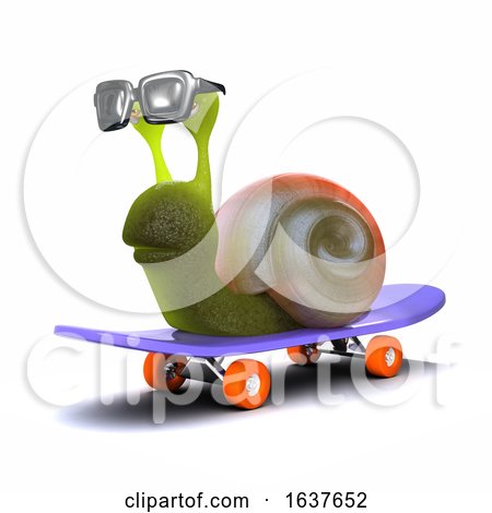 3d Skateboarding Snail, on a White Background by Steve Young