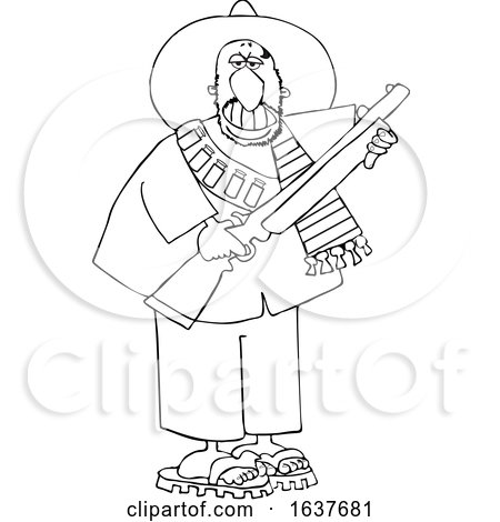 Cartoon Black and White Armed Bandito Holding a Rifle by djart