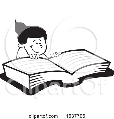 Cartoon Grayscale Black Girl Reading a Book by Johnny Sajem